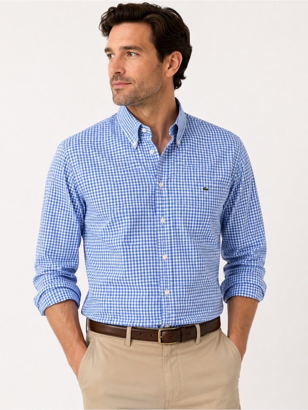 Lacoste Light Blue Gingham Button-Down Shirt